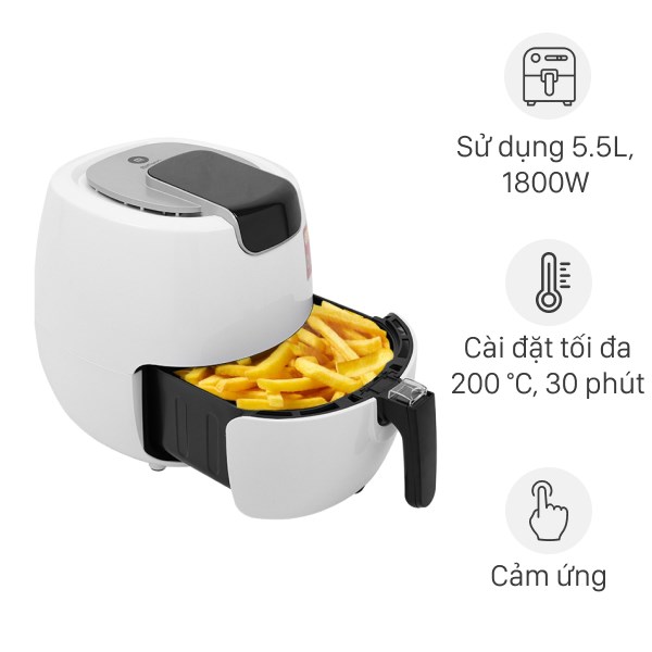 Nồi chiên không dầu Mishio MK-165 5.5 lít Trắng